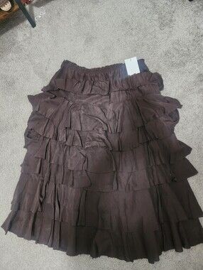 Tiered Ruffle Midi Skirt - Brown